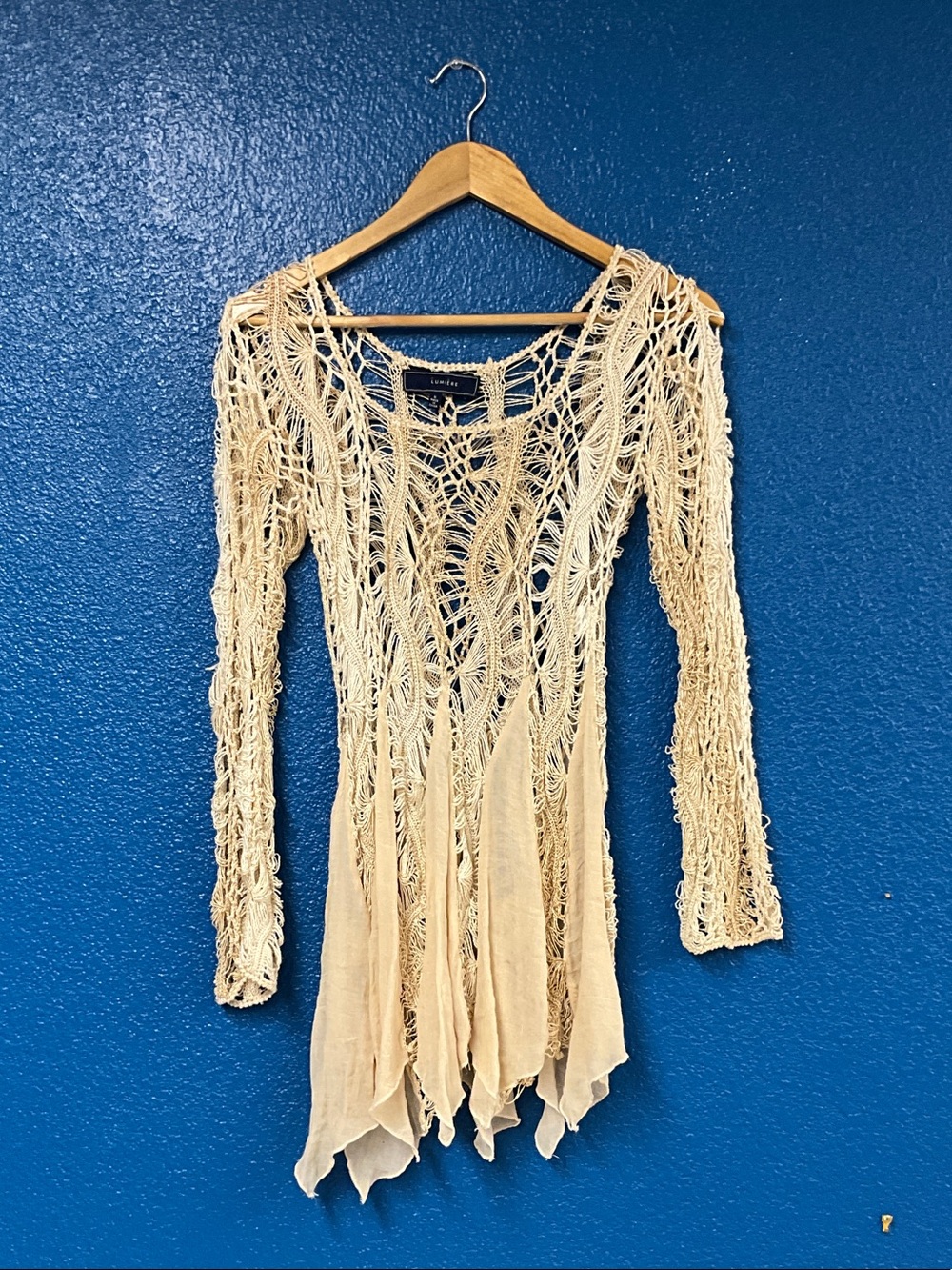 Lumiere Crochet Knit Open-Front Cardigan in Cream